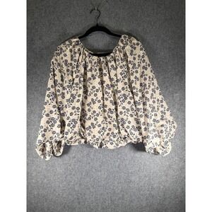 LOFT Top‎ Womens Small Floral Print Balloon Sleeve Gathered Hem Boho Feminine